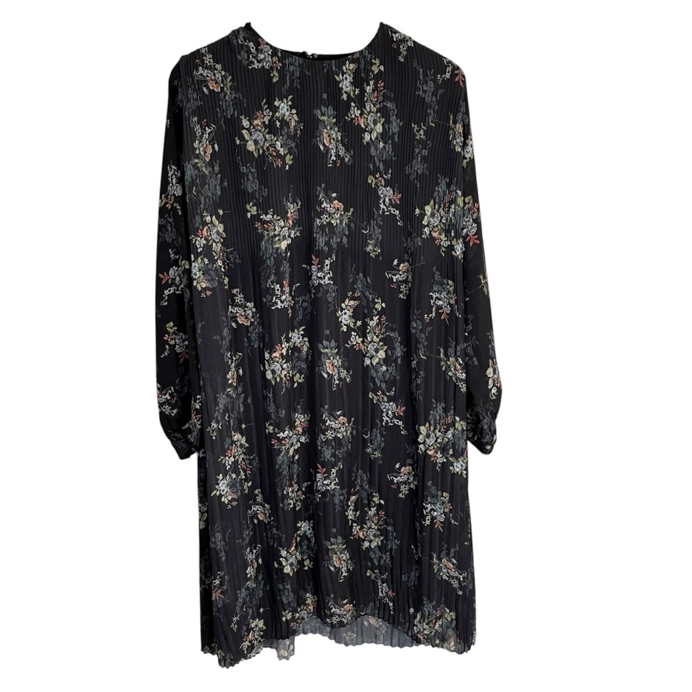 Hesna Elegant Floral Black Long Sleeve Dress With Liner Size 50 ~ Size 6